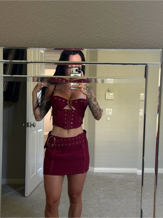 Outcast Clothing Dresses & Skirts - Women’s Burgundy Mini Dress Set with Grommet Belt Detail